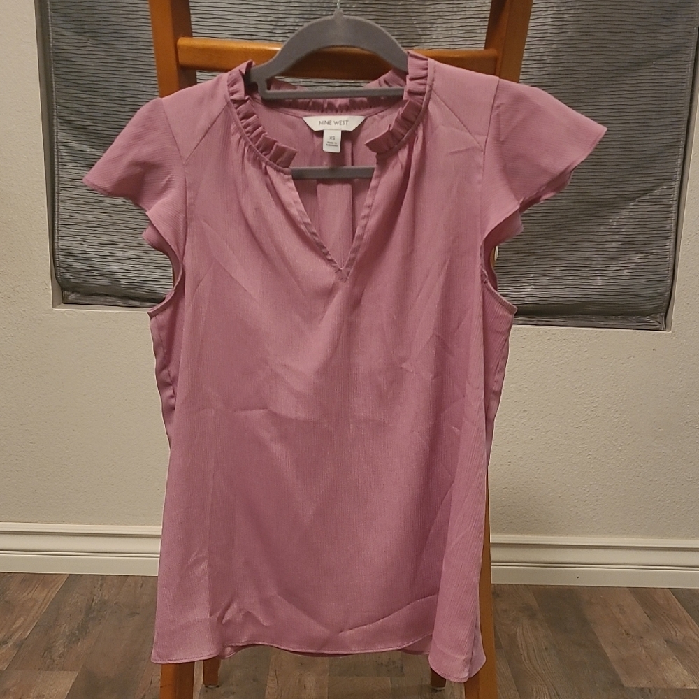 Nine West Mauve Flutter Sleeve Blouse